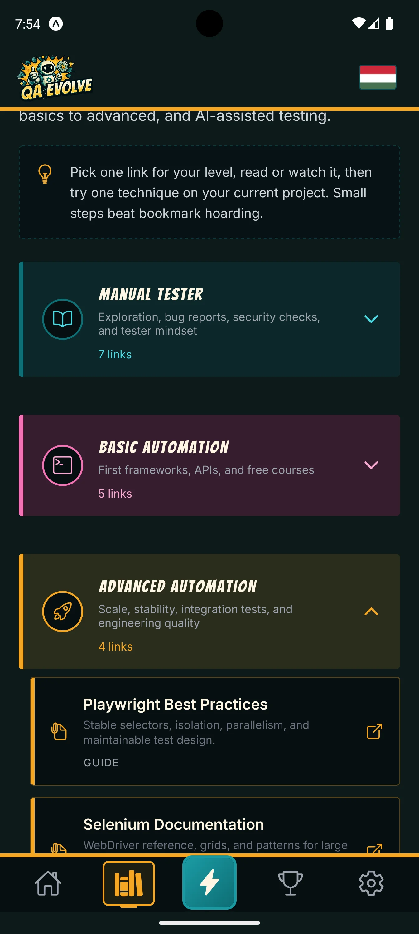Screenshot of the QA Evolve mobile app (4 of 10)