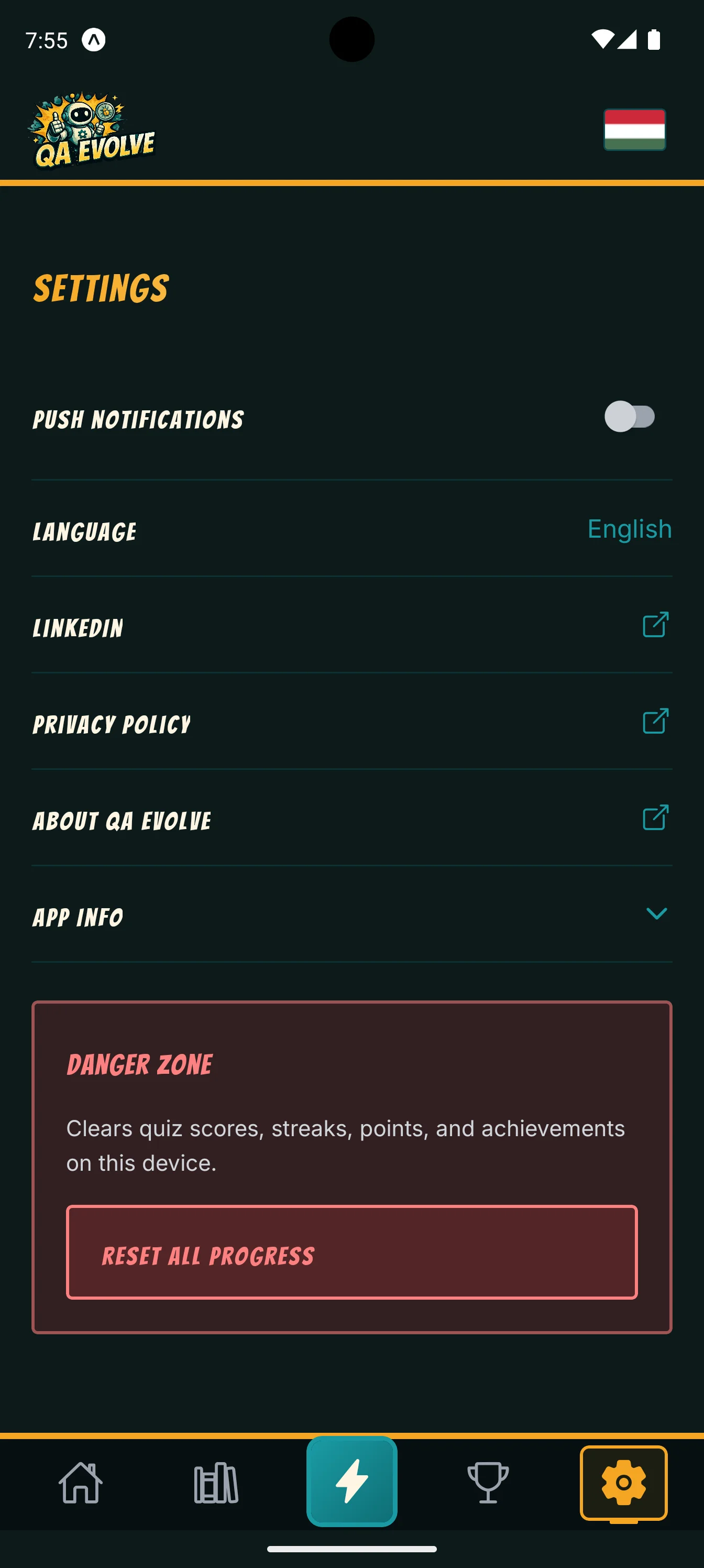 Screenshot of the QA Evolve mobile app (10 of 10)